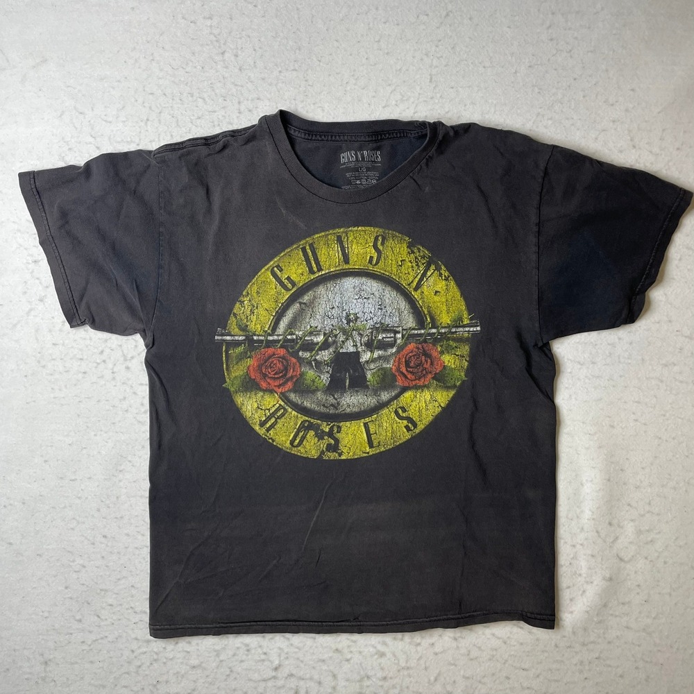 Guns N' Roses Graphic T-Shirt Mens Large Black Distressed Band‎ Tee Short Sleeve